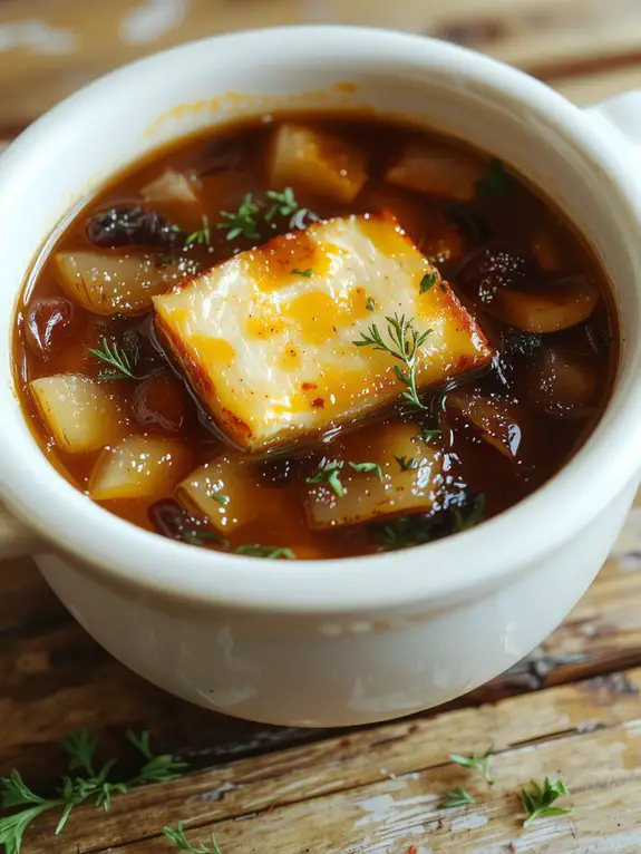 The Best Homemade French Onion Soup Recipe 3 toast cheese topped baguettes