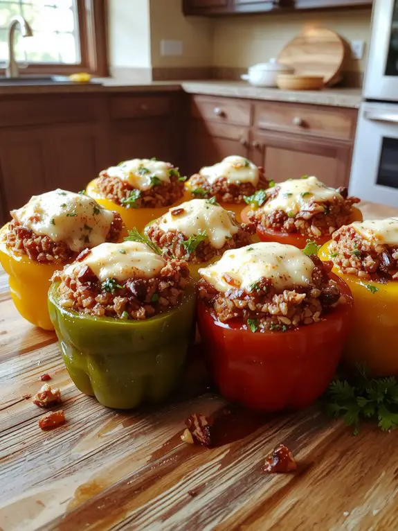 The Best Homemade Stuffed Bell Peppers Recipe 3 evenly packed peppers baking