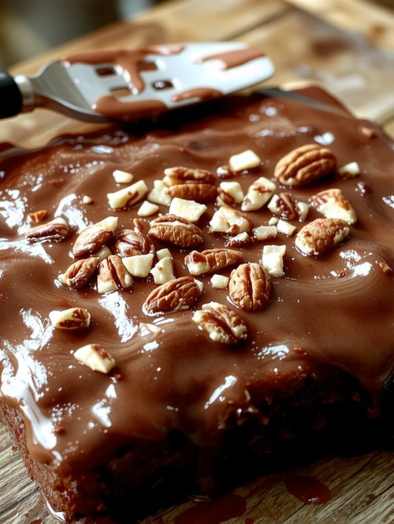 The Best Homemade Texas Sheet Cake Recipe 3 frost warm for fudginess