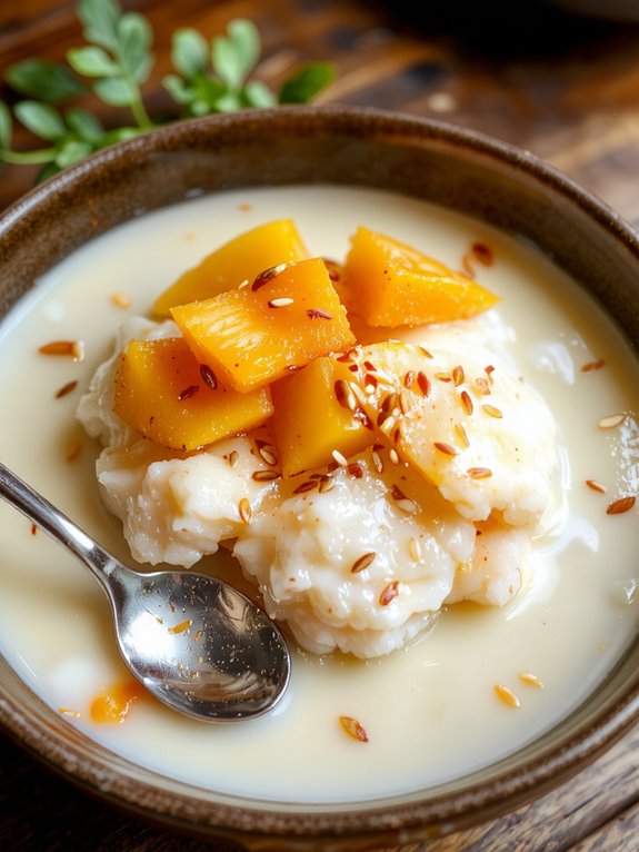The Best Homemade Mango Sticky Rice Recipe 3 serve with coconut drizzle