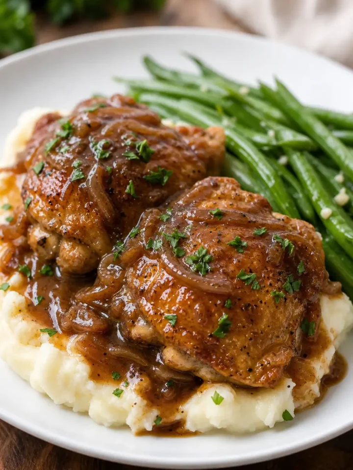 Smothered Chicken Recipe with Onion Gravy 1 Smothered Chicken Recipe finished dish