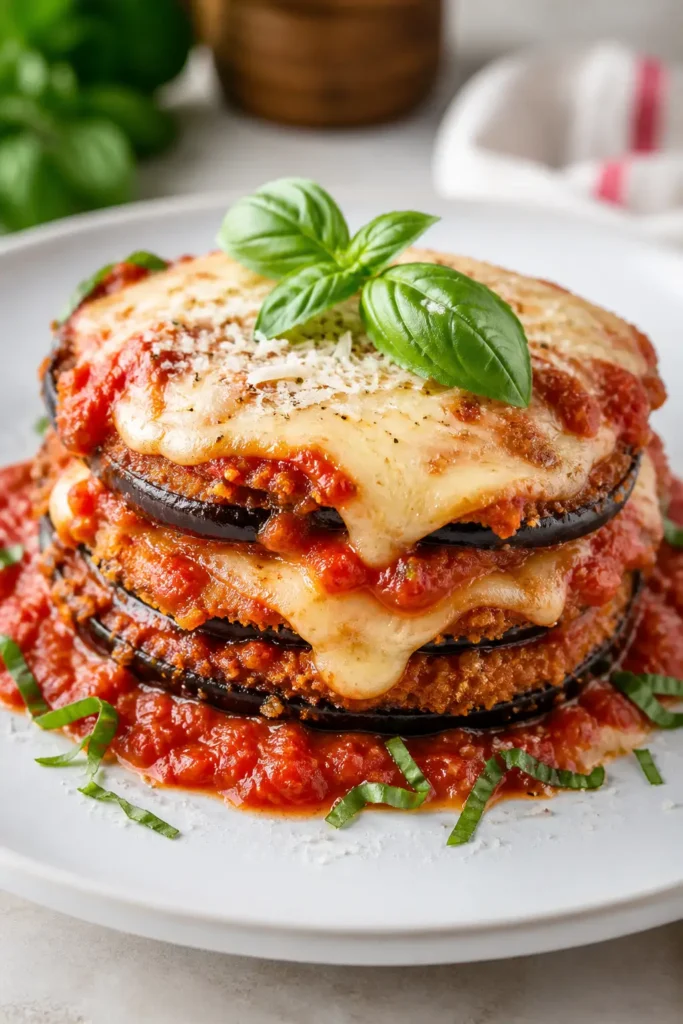 Eggplant Parmesan Recipe with Baked Layers 3 Eggplant Parmesan finished dish
