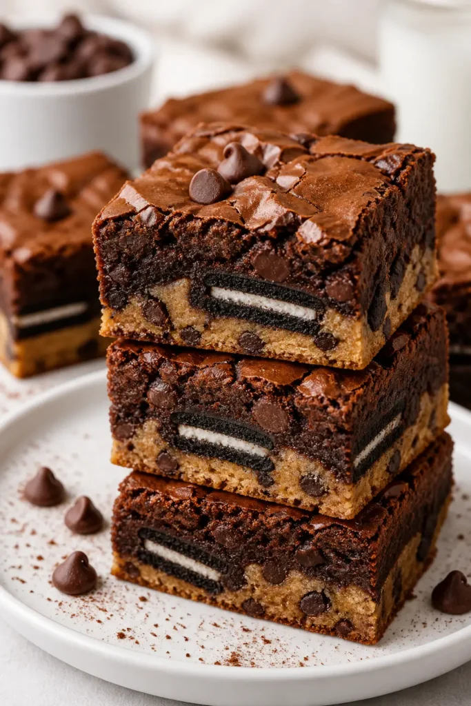 Slutty Brownies Recipe with Oreo and Cookie Dough 3 Slutty Brownies finished dish