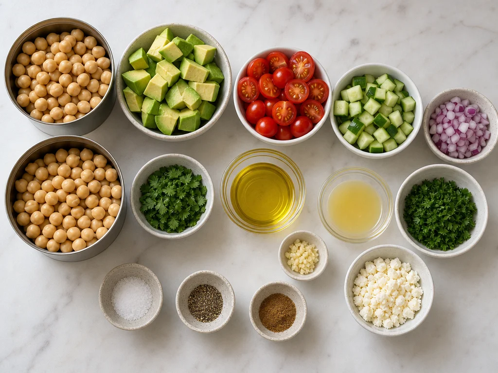 Chickpea Avocado Salad for a Fresh No-Cook Lunch 4 Chickpea Avocado Salad ingredients