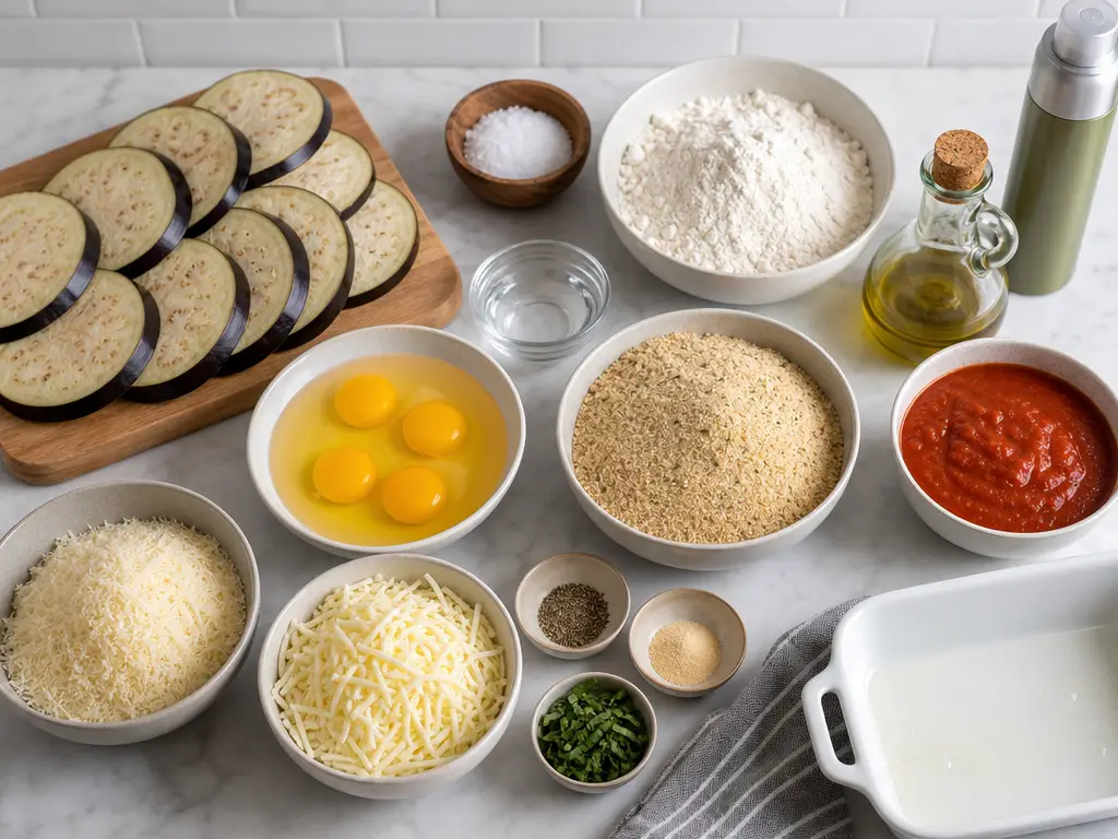 Eggplant Parmesan Recipe with Baked Layers 4 Eggplant Parmesan ingredients