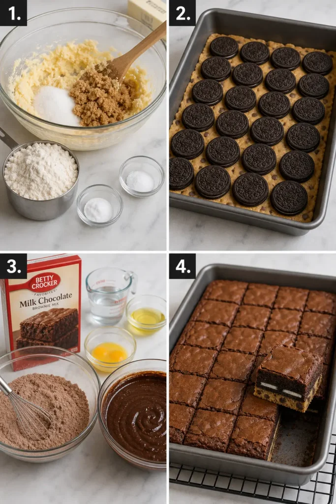 Slutty Brownies Recipe with Oreo and Cookie Dough 5 Slutty Brownies step by step instructions