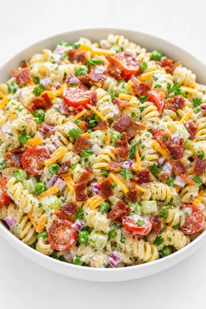 Bacon Ranch Pasta Salad Recipe for Potlucks 3 Bacon Ranch Pasta Salad finished dish