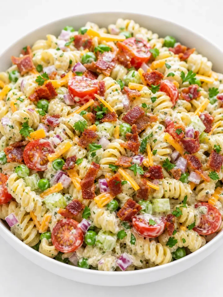 Bacon Ranch Pasta Salad Recipe for Potlucks 1 Bacon Ranch Pasta Salad finished dish