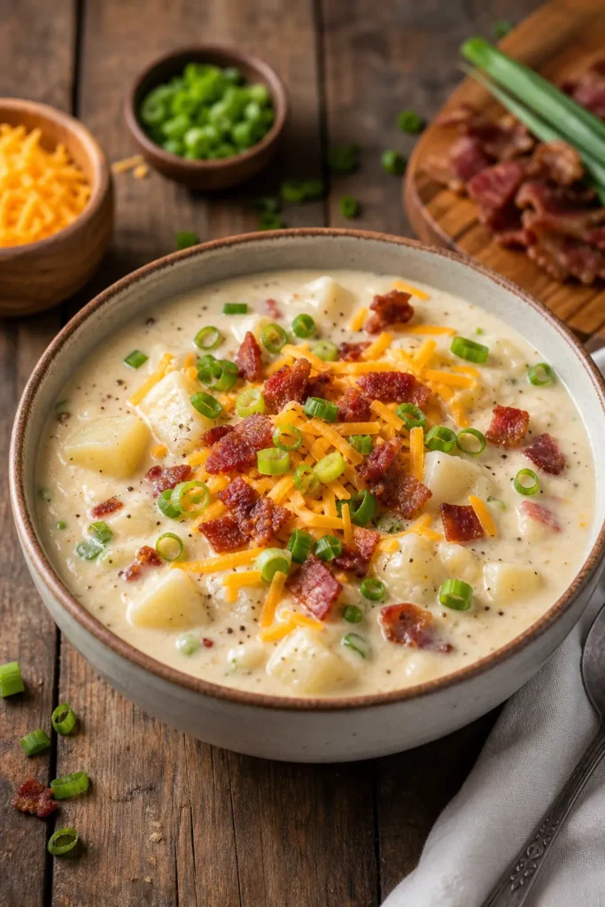 Baked Potato Soup Recipe | Creamy Loaded Comfort Food 3 Baked Potato Soup finished dish