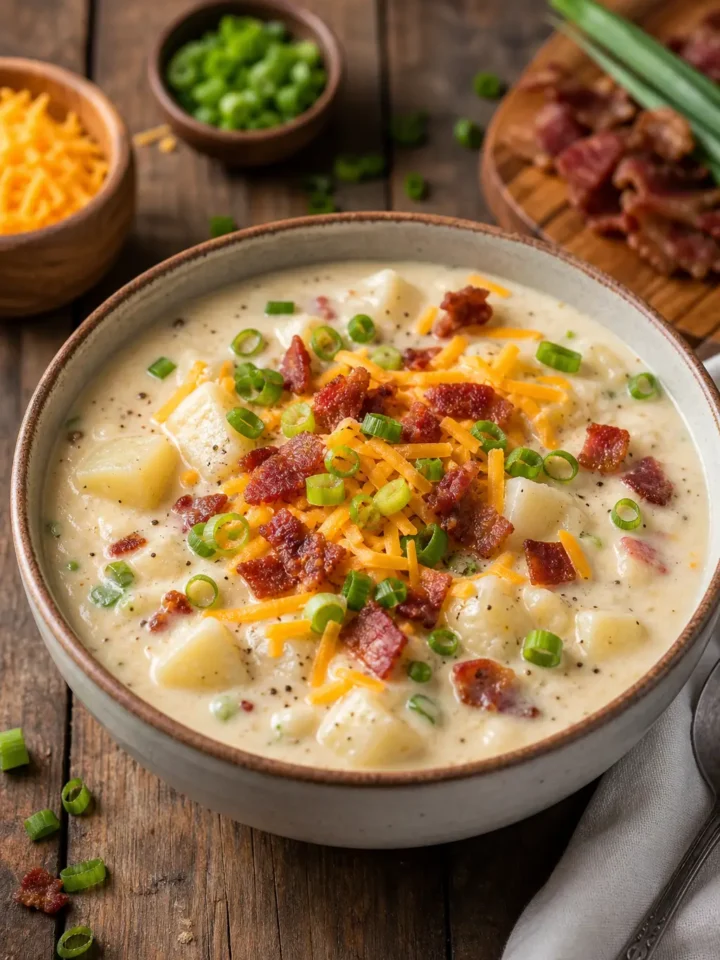 Baked Potato Soup Recipe | Creamy Loaded Comfort Food 1 Baked Potato Soup finished dish