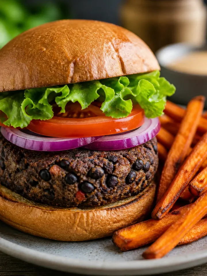 Black Bean Burger Recipe | Easy Vegetarian Burger 1 Black Bean Burger finished dish