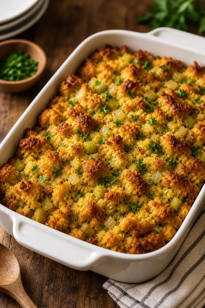 Cornbread Dressing Recipe for Thanksgiving 3 Cornbread Dressing finished dish