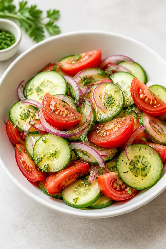 Cucumber Tomato Salad Recipe | Easy Fresh Side Dish 3 Cucumber Tomato Salad finished dish