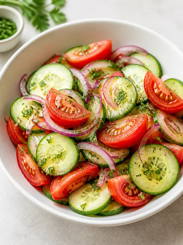 Cucumber Tomato Salad Recipe | Easy Fresh Side Dish 1 Cucumber Tomato Salad finished dish