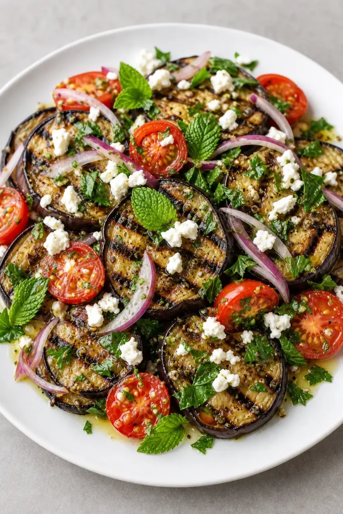 Grilled Eggplant Salad with Lemon Herb Dressing 3 Grilled Eggplant Salad finished dish