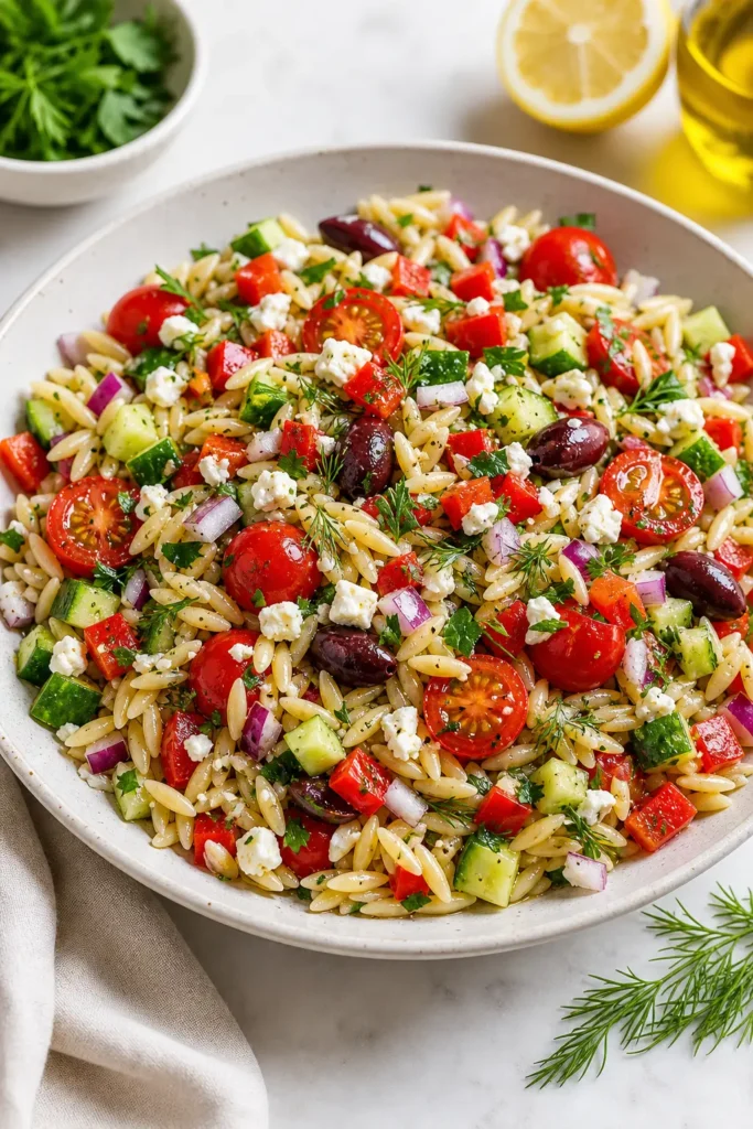 Mediterranean Orzo Salad finished dish