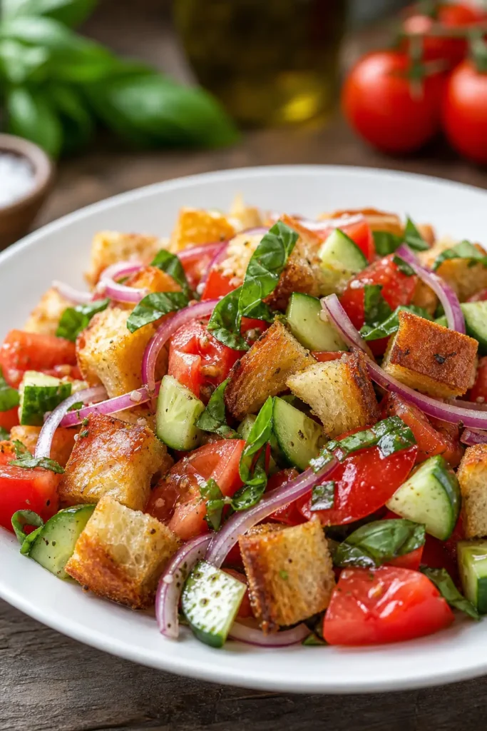Panzanella Bread Salad Recipe with Tomatoes 3 Panzanella Bread Salad finished dish
