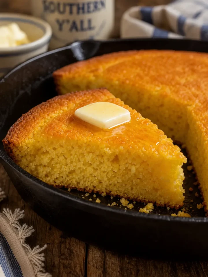 Southern Cornbread Recipe for a Crisp Skillet Crust 1 Southern Cornbread finished dish
