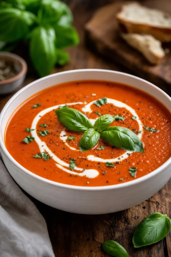 Tomato Basil Soup Recipe: Easy, Smooth, Cozy 3 Tomato Basil Soup finished dish