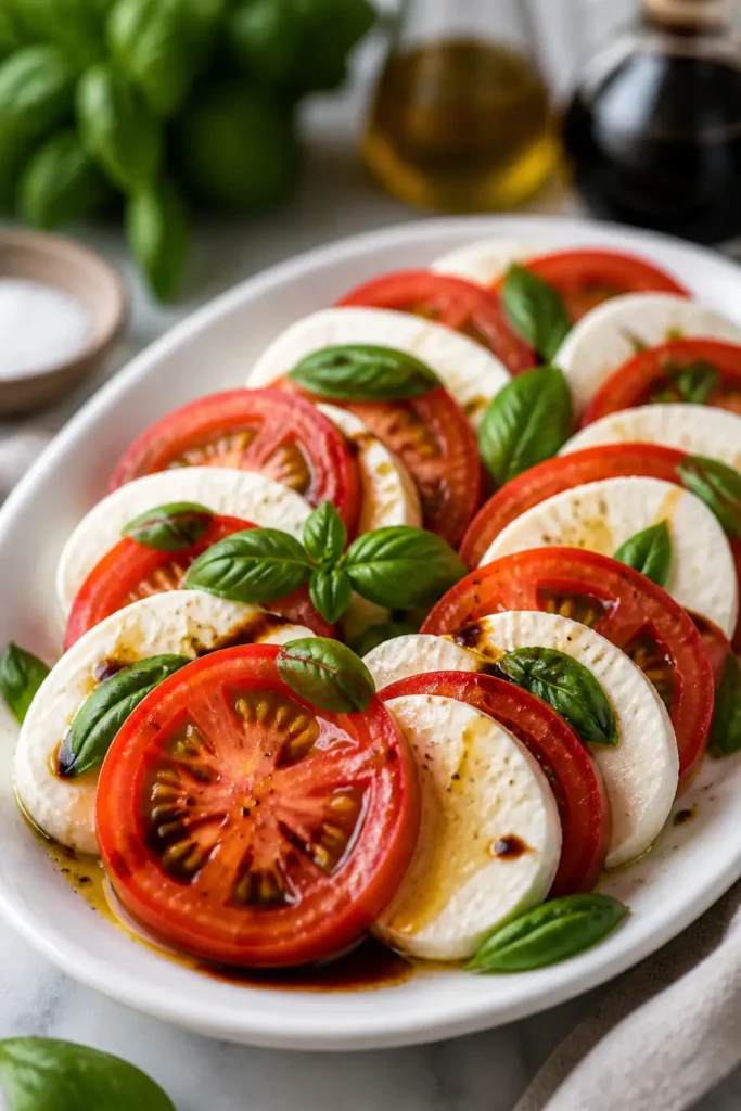 Tomato Mozzarella Basil Salad finished dish