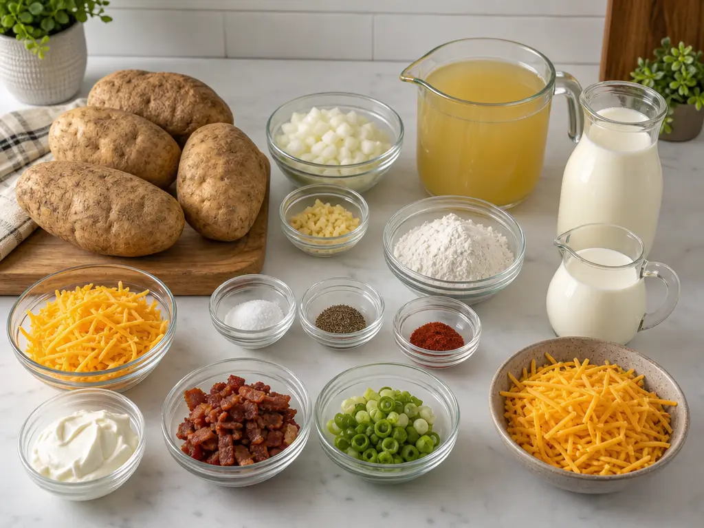 Baked Potato Soup Recipe | Creamy Loaded Comfort Food 4 Baked Potato Soup ingredients