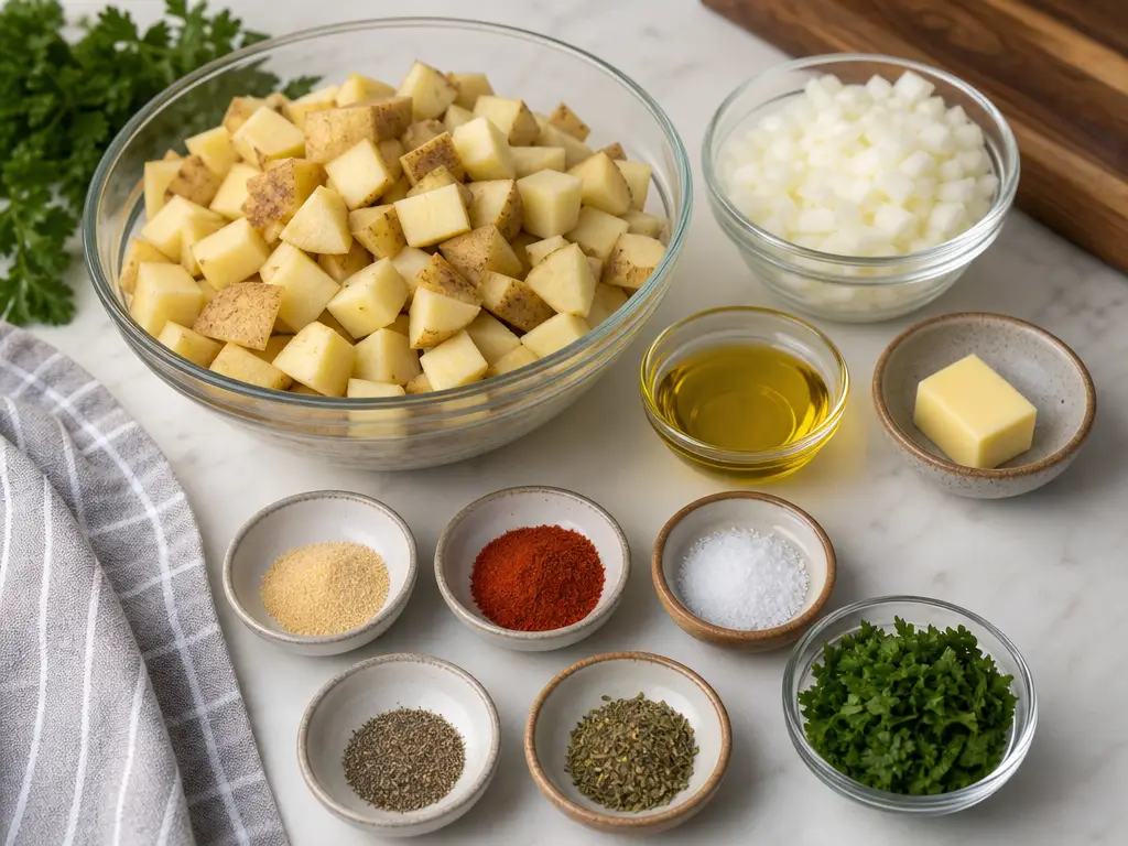 Breakfast Potatoes Recipe | Crispy Skillet Potatoes 4 Breakfast Potatoes ingredients
