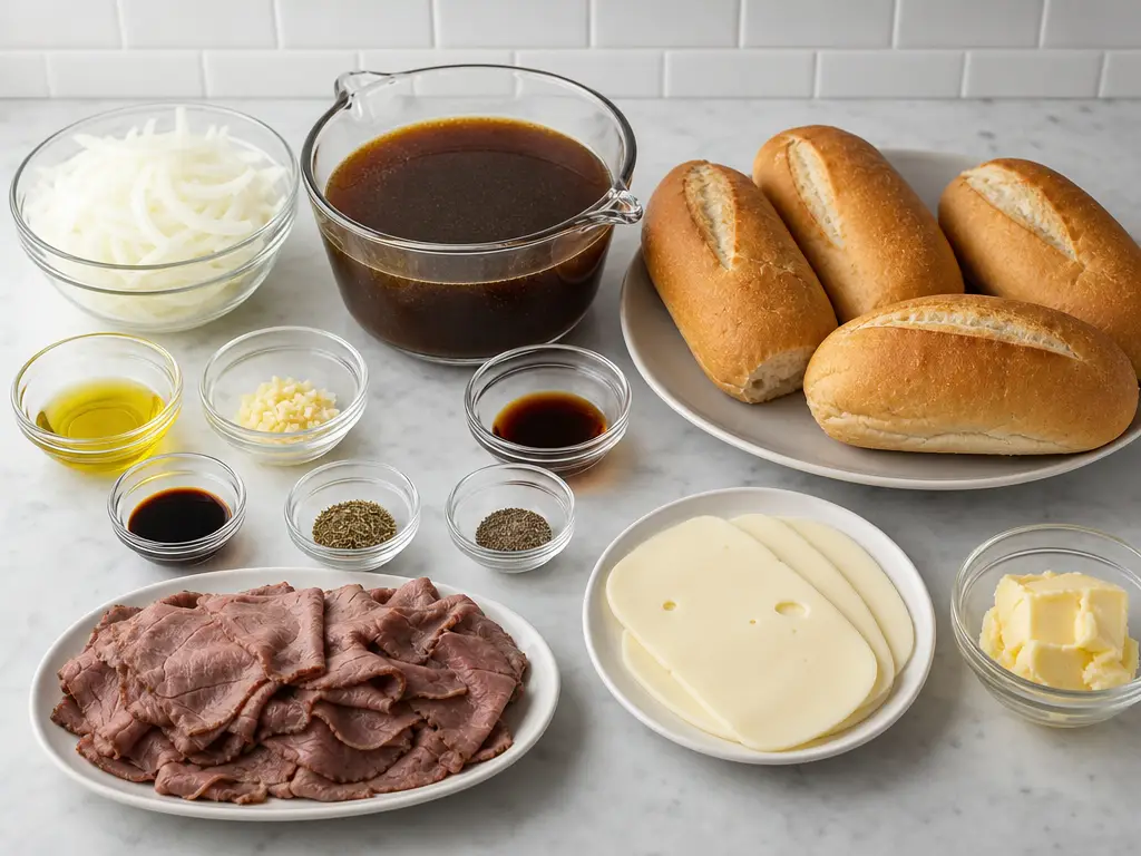 French Dip Sandwich with Easy Savory Au Jus 4 French Dip Sandwich ingredients