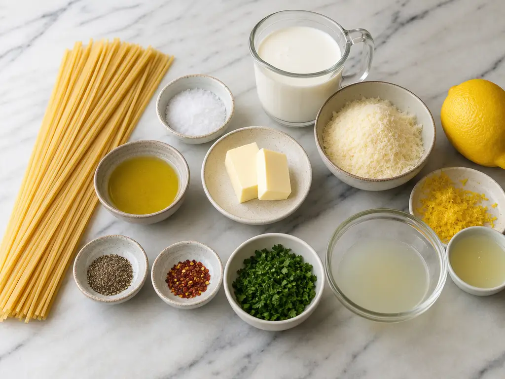 Creamy Lemon Pasta Recipe for a Quick Dinner 3 Lemon Pasta ingredients