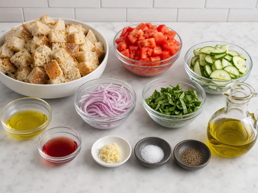 Panzanella Bread Salad Recipe with Tomatoes 4 Panzanella Bread Salad ingredients