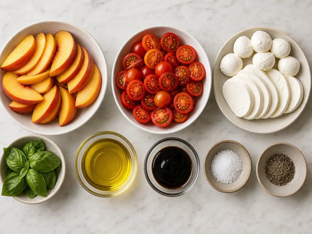 Peach Caprese Salad Recipe for Summer 4 Peach Caprese Salad ingredients