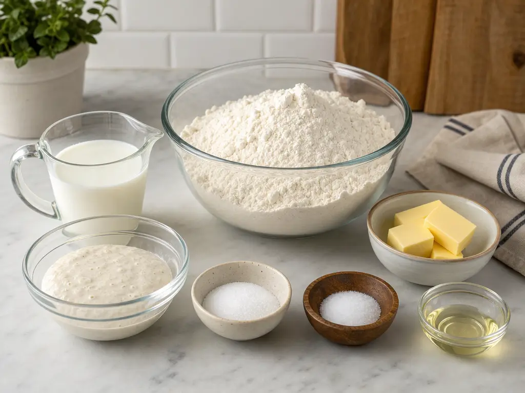 Sourdough Sandwich Bread Recipe for Soft Slices 4 Sourdough Sandwich Bread ingredients