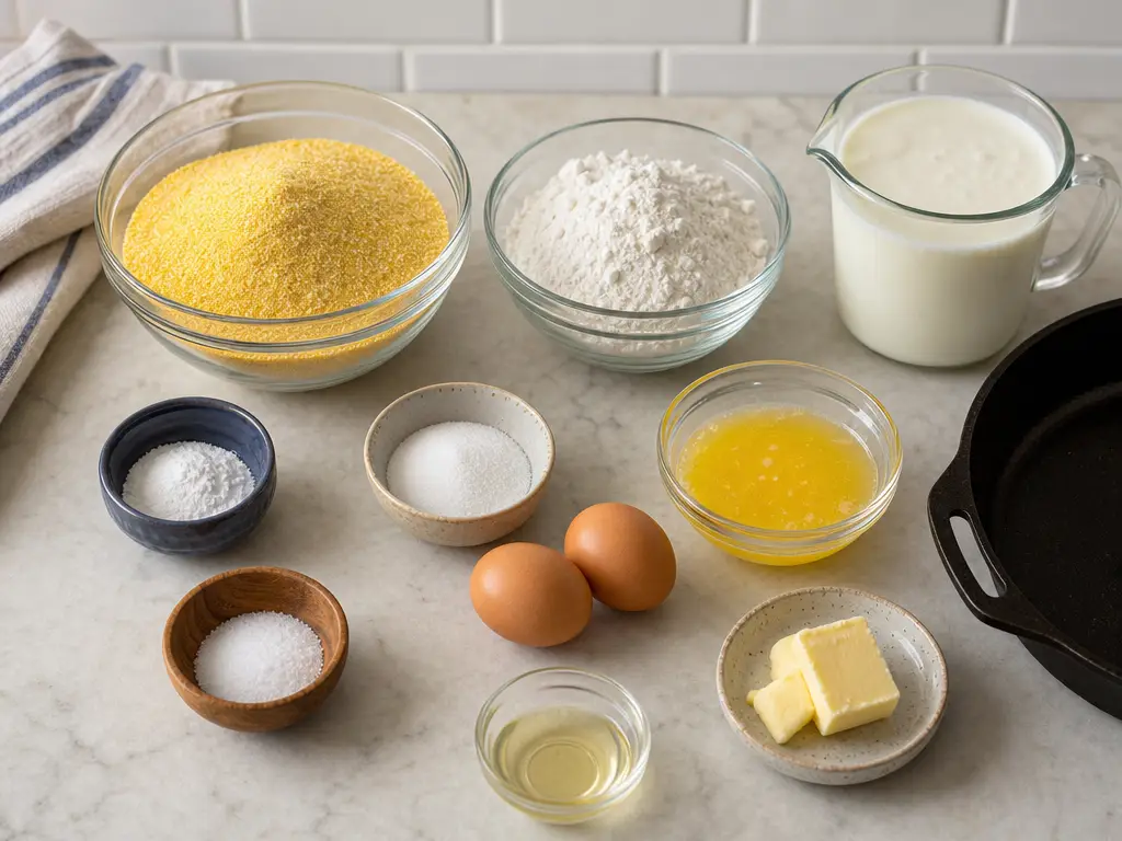 Southern Cornbread Recipe for a Crisp Skillet Crust 4 Southern Cornbread ingredients