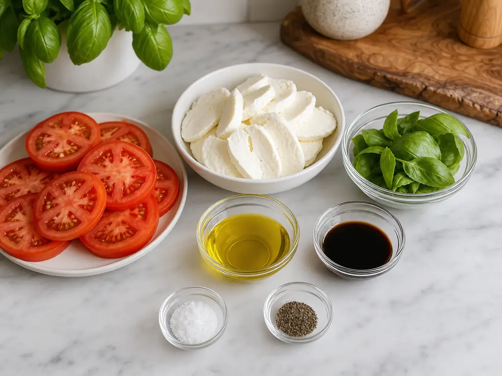 Tomato Mozzarella Basil Salad ingredients