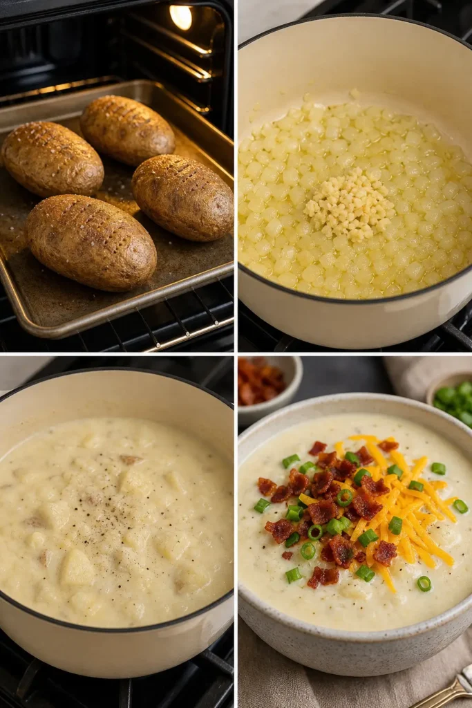 Baked Potato Soup Recipe | Creamy Loaded Comfort Food 5 Baked Potato Soup step by step instructions