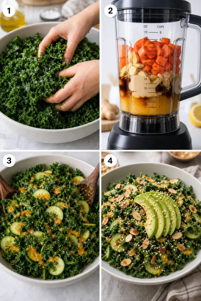 Kale Salad with Carrot Ginger Dressing 5 Kale Salad with Carrot Ginger Dressing step by step instructions